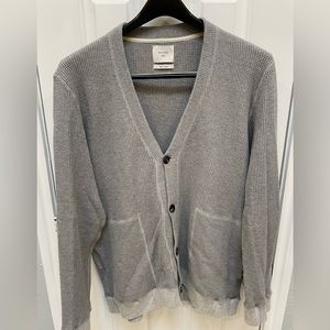 Billy Reid Waffle Knit Cardigan Sweater Gray.   Size XXL